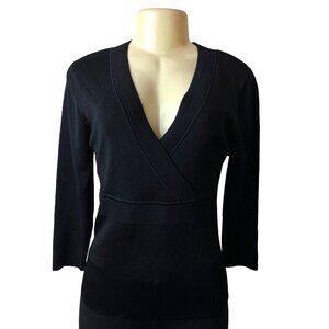 Valerie Steven’s Women's Black V- Neck Long Sleeve Surplice Shirt Sz PL